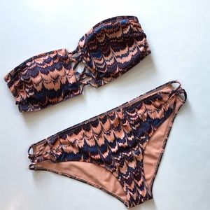 H&M Peach Ikat Print Bandeau Bikini